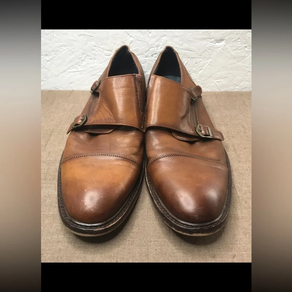 Aston Grey Bussiere Men's Dress Shoes Double Monk Strap Brown Leather Size 10